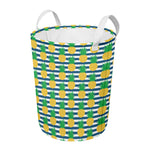 Blue Striped Pineapple Pattern Print Round Laundry Basket