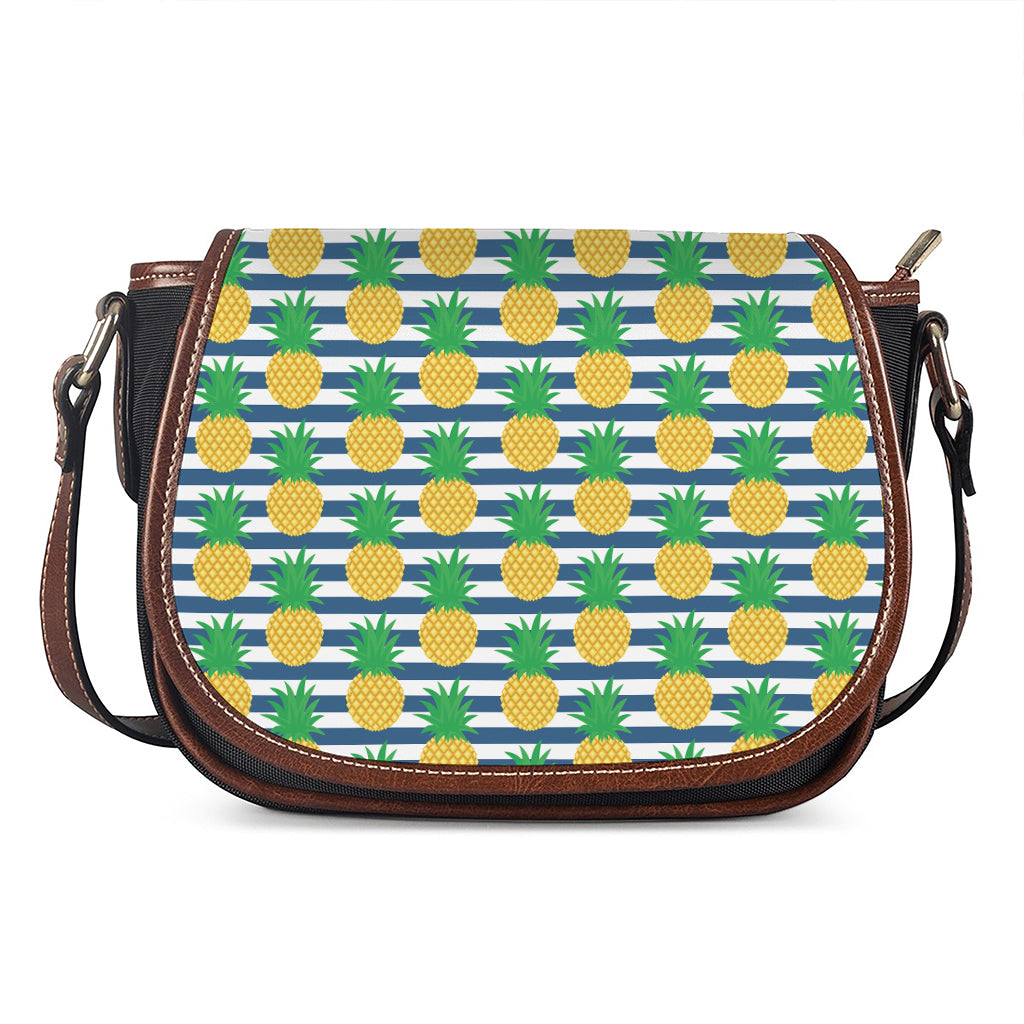 Blue Striped Pineapple Pattern Print Saddle Bag