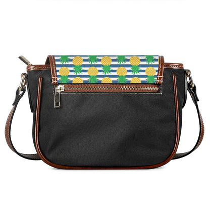 Blue Striped Pineapple Pattern Print Saddle Bag