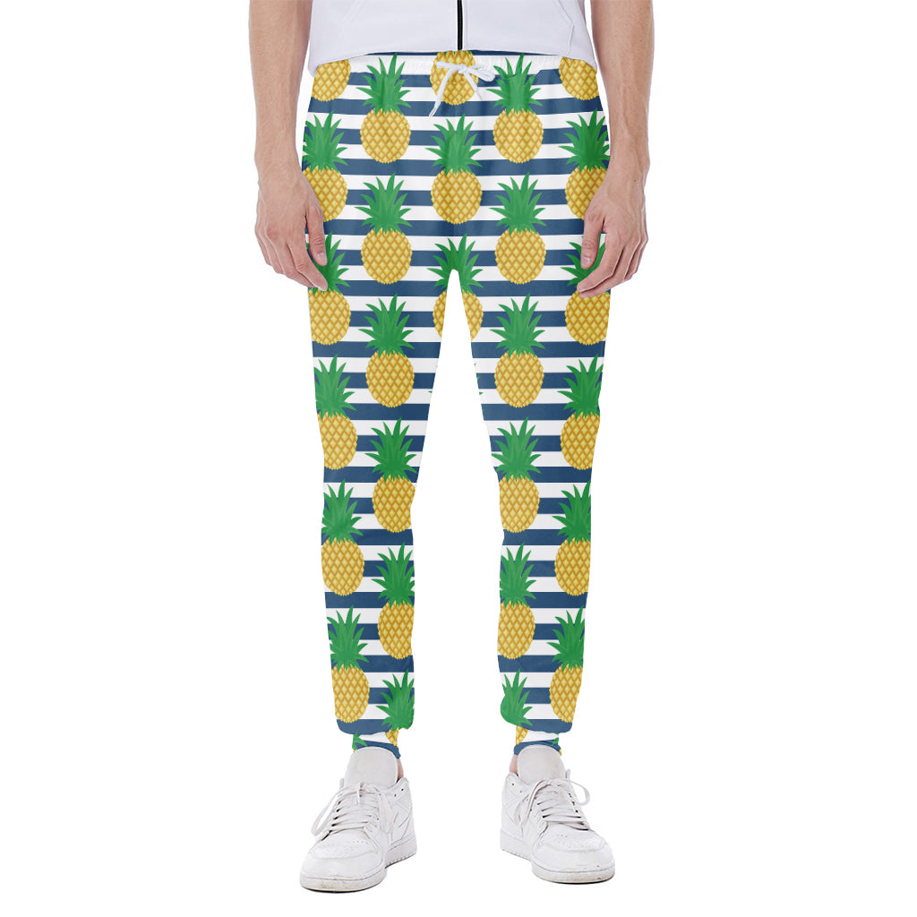 Blue Striped Pineapple Pattern Print Scuba Joggers