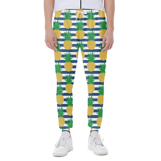 Blue Striped Pineapple Pattern Print Scuba Joggers