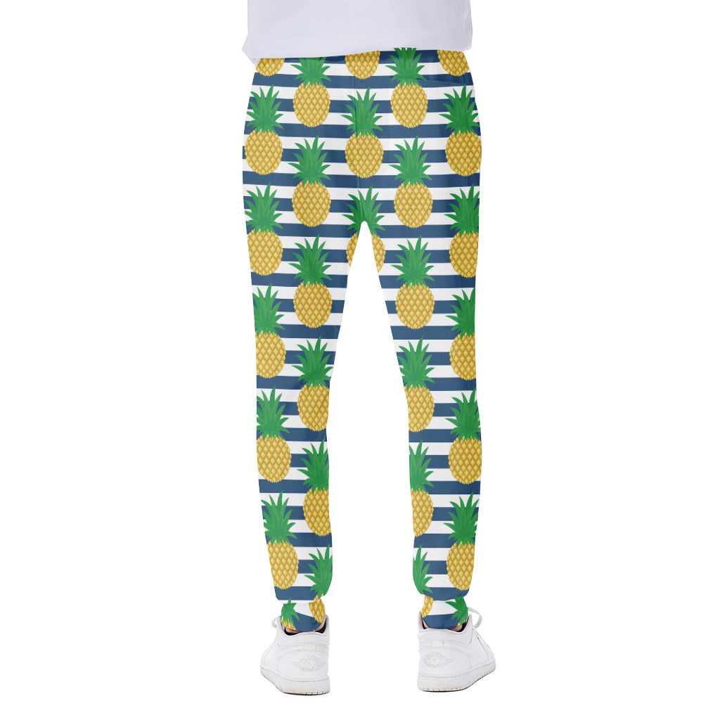 Blue Striped Pineapple Pattern Print Scuba Joggers