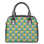 Blue Striped Pineapple Pattern Print Shoulder Handbag