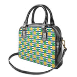 Blue Striped Pineapple Pattern Print Shoulder Handbag