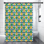 Blue Striped Pineapple Pattern Print Shower Curtain