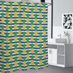 Blue Striped Pineapple Pattern Print Shower Curtain