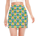 Blue Striped Pineapple Pattern Print Side Slit Mini Skirt