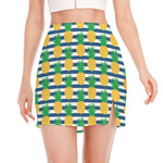 Blue Striped Pineapple Pattern Print Side Slit Mini Skirt