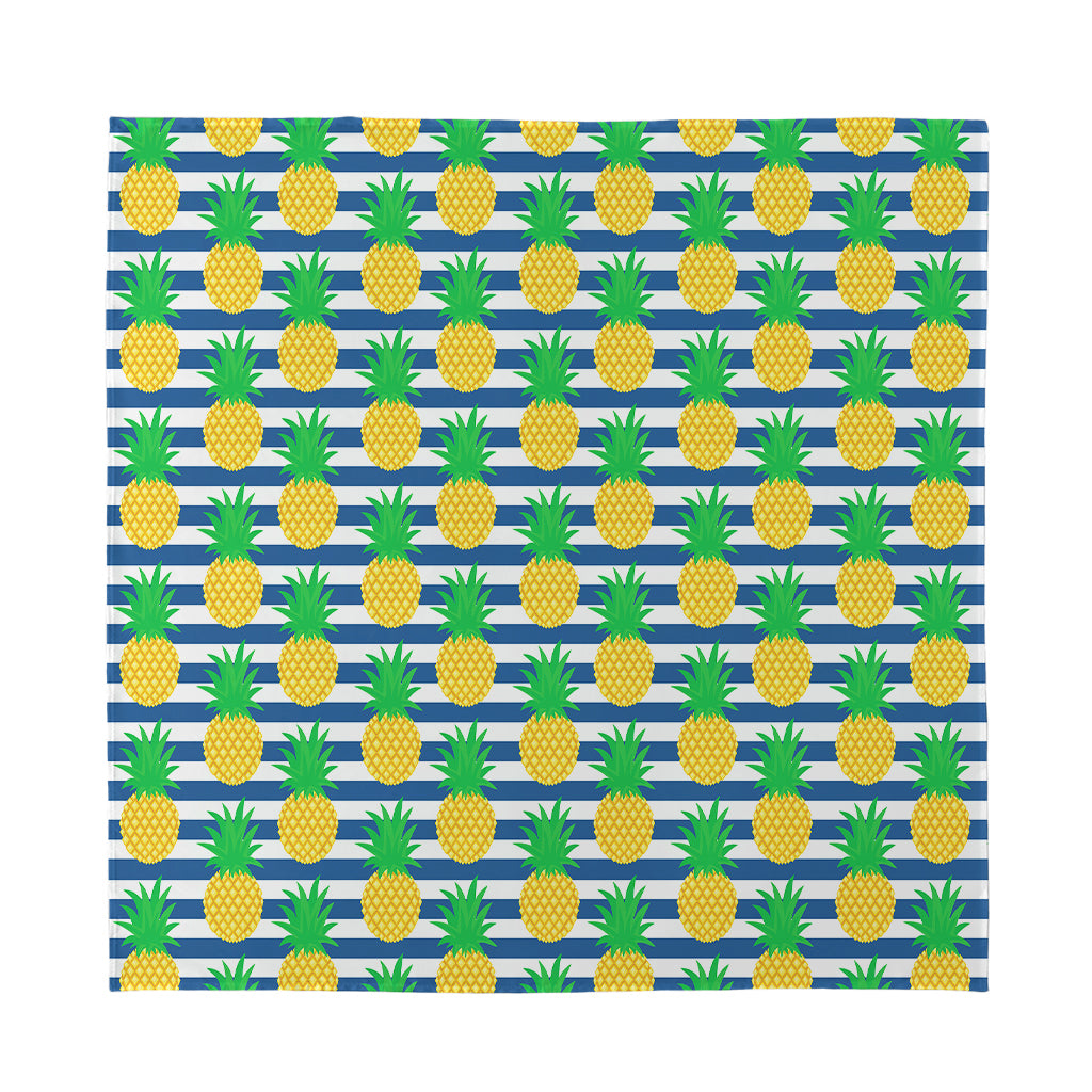 Blue Striped Pineapple Pattern Print Silk Bandana