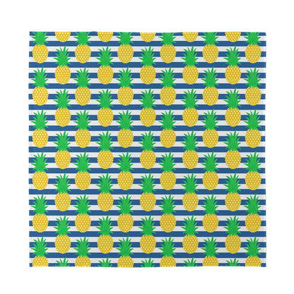 Blue Striped Pineapple Pattern Print Silk Bandana