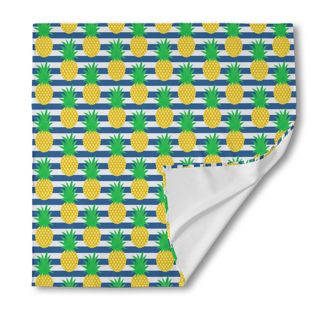 Blue Striped Pineapple Pattern Print Silk Bandana