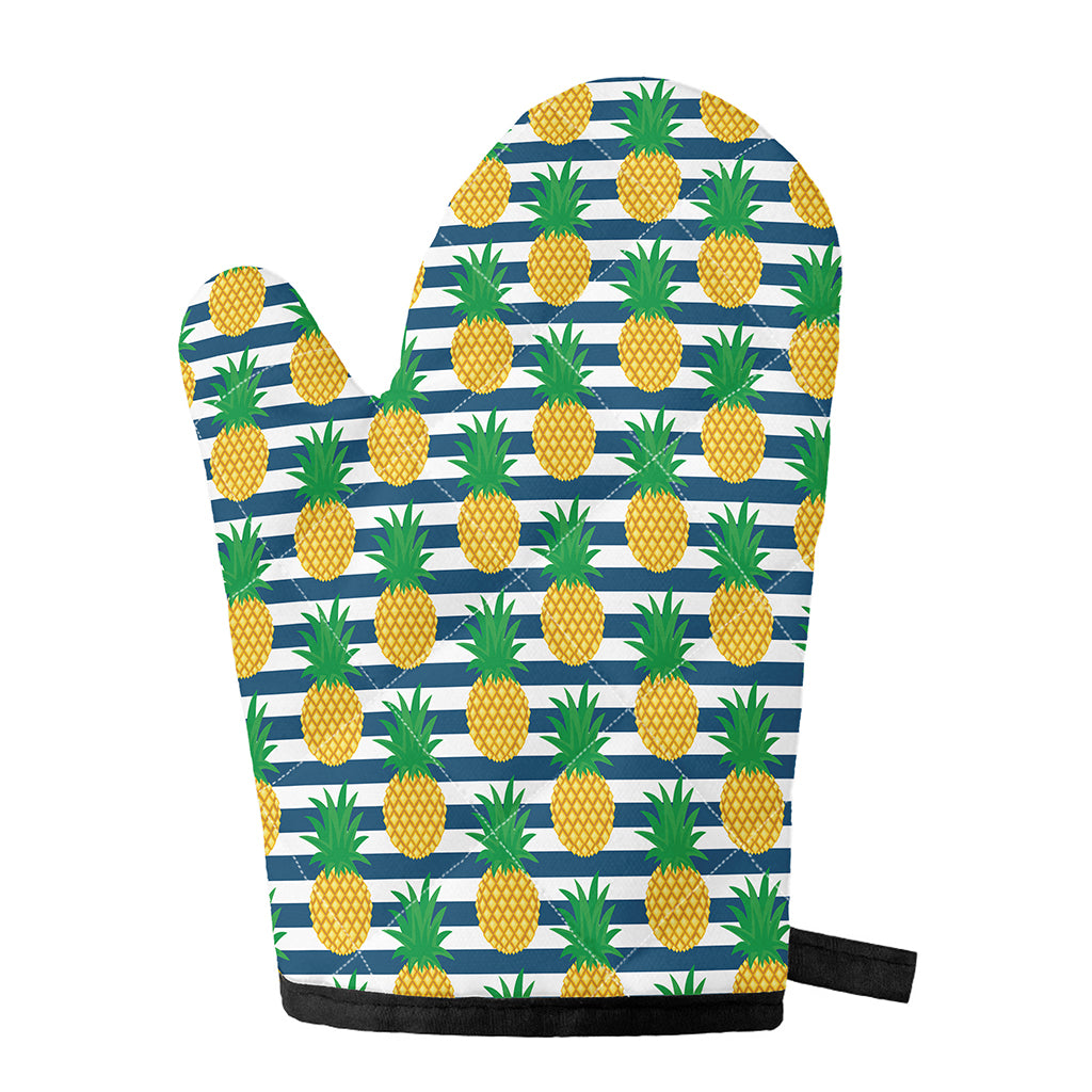 Blue Striped Pineapple Pattern Print Single Oven Mitt