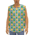 Blue Striped Pineapple Pattern Print Sleeveless Baseball Jersey