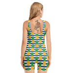 Blue Striped Pineapple Pattern Print Sleeveless One Piece Swimsuit