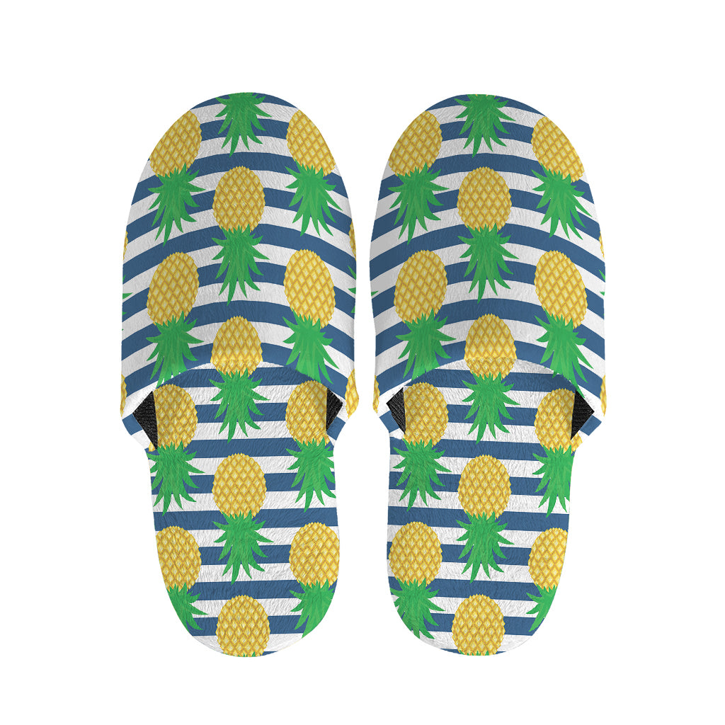 Blue Striped Pineapple Pattern Print Slippers