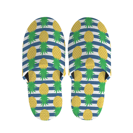 Blue Striped Pineapple Pattern Print Slippers