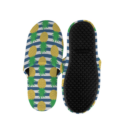 Blue Striped Pineapple Pattern Print Slippers