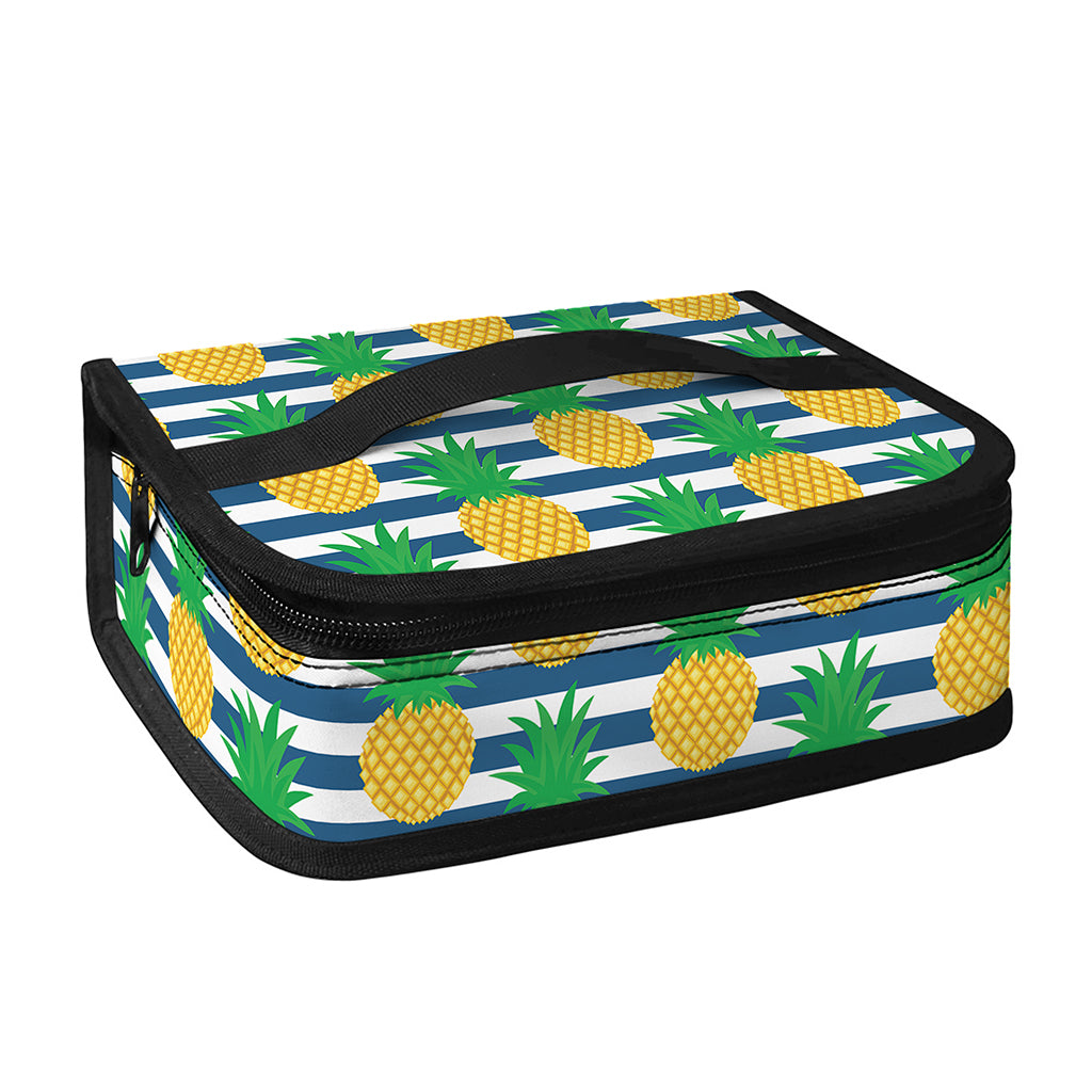 Blue Striped Pineapple Pattern Print Small Lunch Bag