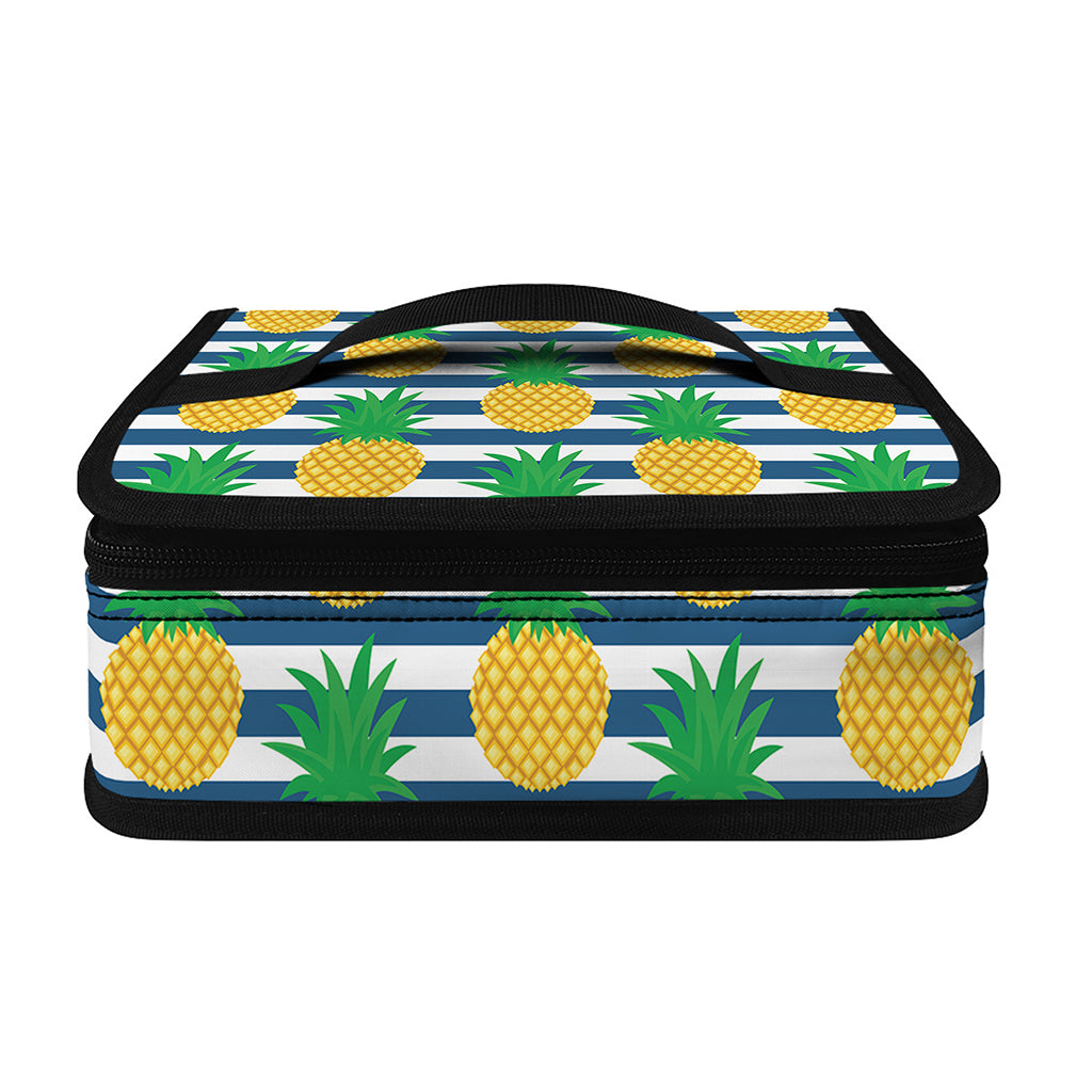 Blue Striped Pineapple Pattern Print Small Lunch Bag