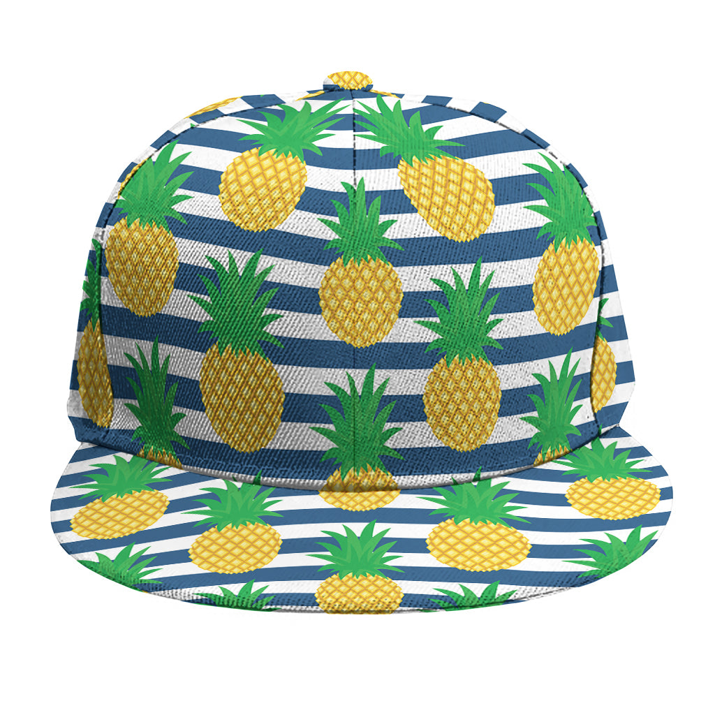 Blue Striped Pineapple Pattern Print Snapback Cap
