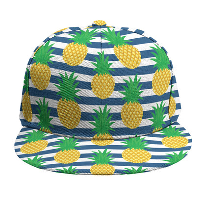 Blue Striped Pineapple Pattern Print Snapback Cap