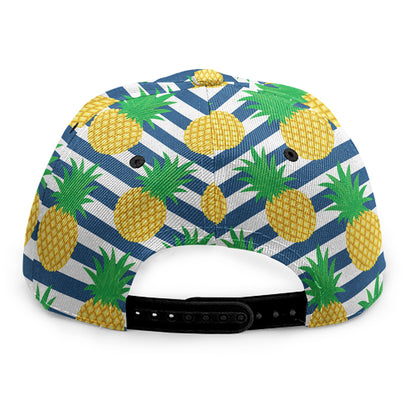 Blue Striped Pineapple Pattern Print Snapback Cap