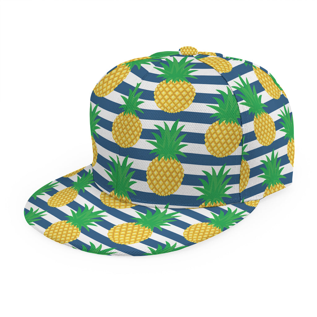 Blue Striped Pineapple Pattern Print Snapback Cap