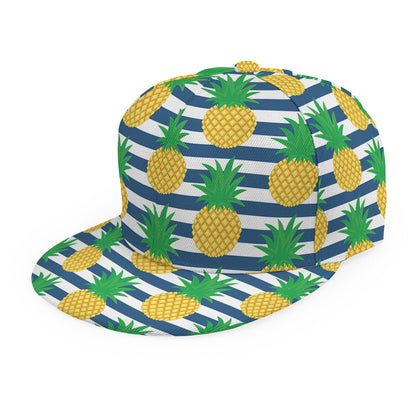 Blue Striped Pineapple Pattern Print Snapback Cap