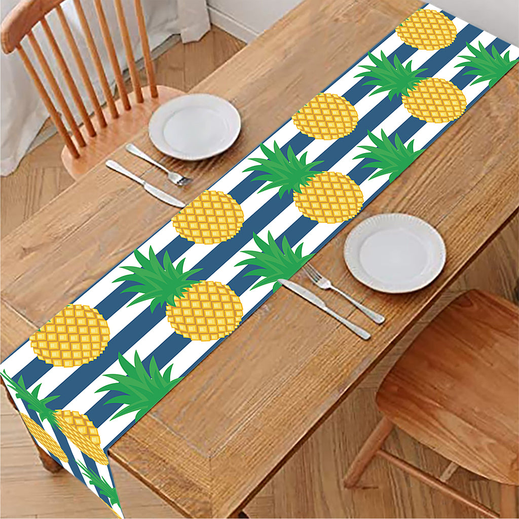 Blue Striped Pineapple Pattern Print Table Runner