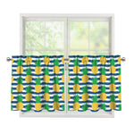 Blue Striped Pineapple Pattern Print Tier Curtains