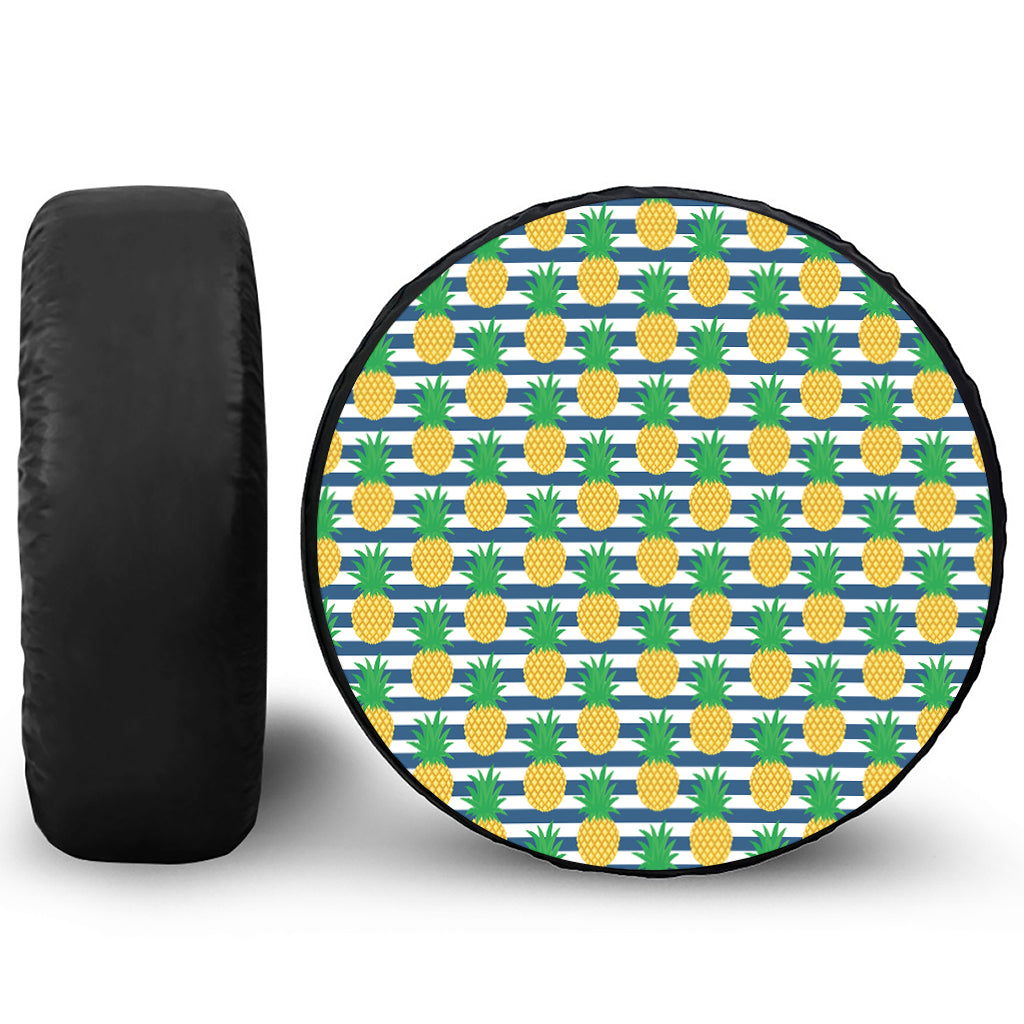 Blue Striped Pineapple Pattern Print Tire Cover