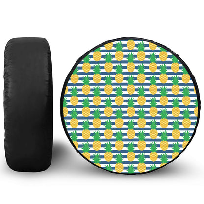 Blue Striped Pineapple Pattern Print Tire Cover