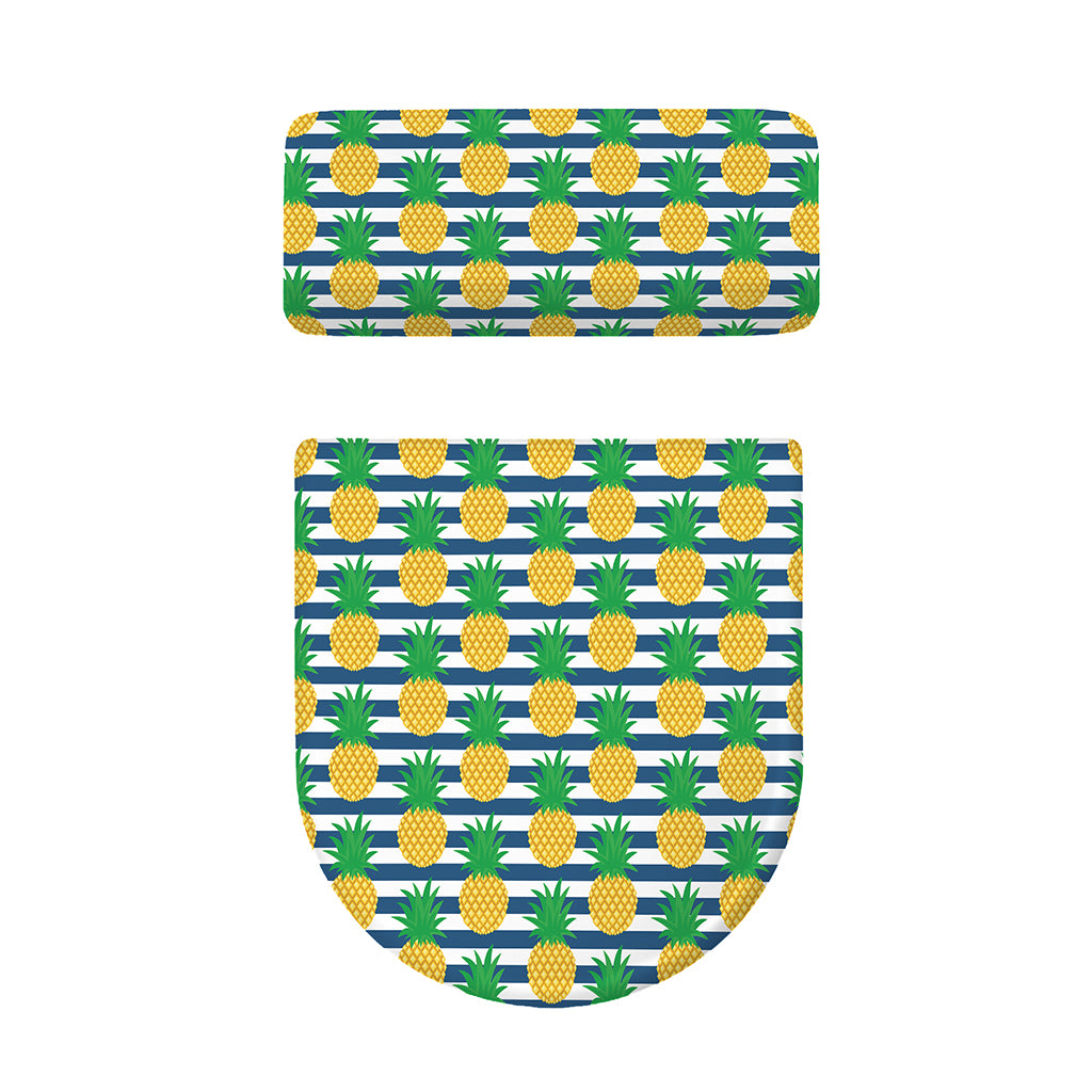 Blue Striped Pineapple Pattern Print Toilet Lid And Tank Cover Set