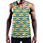 Blue Striped Pineapple Pattern Print Training Tank Top
