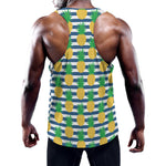 Blue Striped Pineapple Pattern Print Training Tank Top