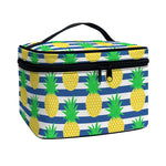 Blue Striped Pineapple Pattern Print Travel Makeup Bag