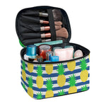 Blue Striped Pineapple Pattern Print Travel Makeup Bag