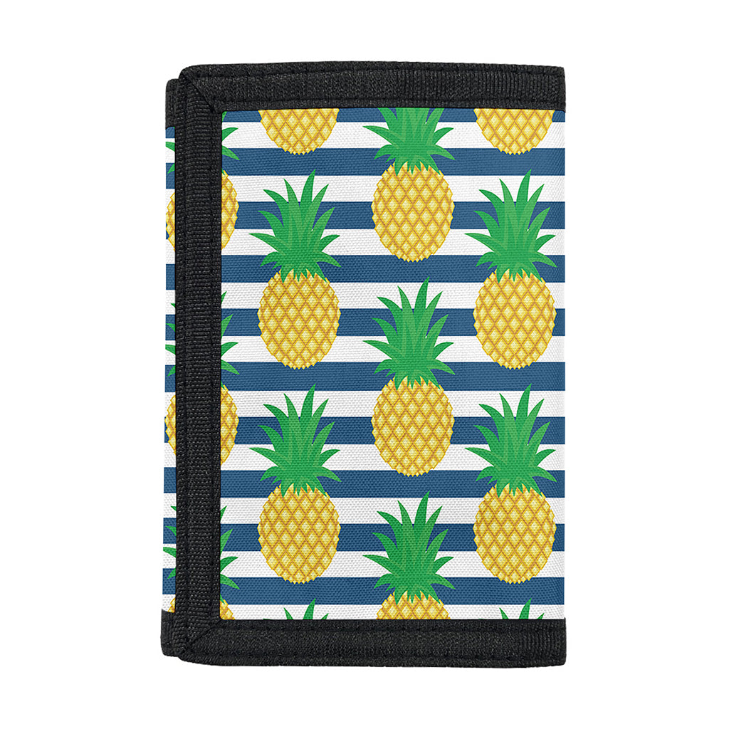 Blue Striped Pineapple Pattern Print Trifold Wallet