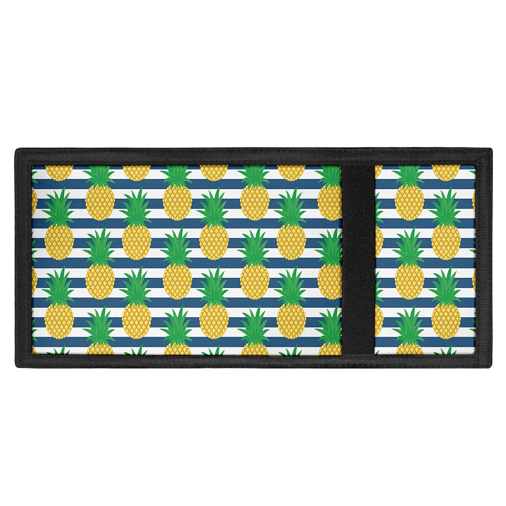 Blue Striped Pineapple Pattern Print Trifold Wallet