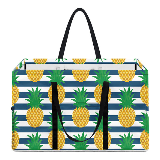 Blue Striped Pineapple Pattern Print Utility Tote Bag