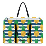 Blue Striped Pineapple Pattern Print Utility Tote Bag