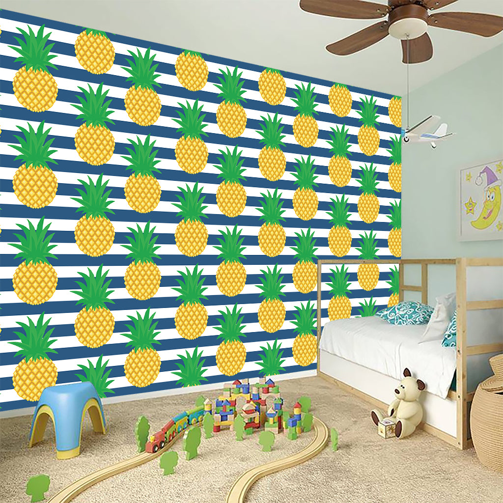 Blue Striped Pineapple Pattern Print Wall Sticker