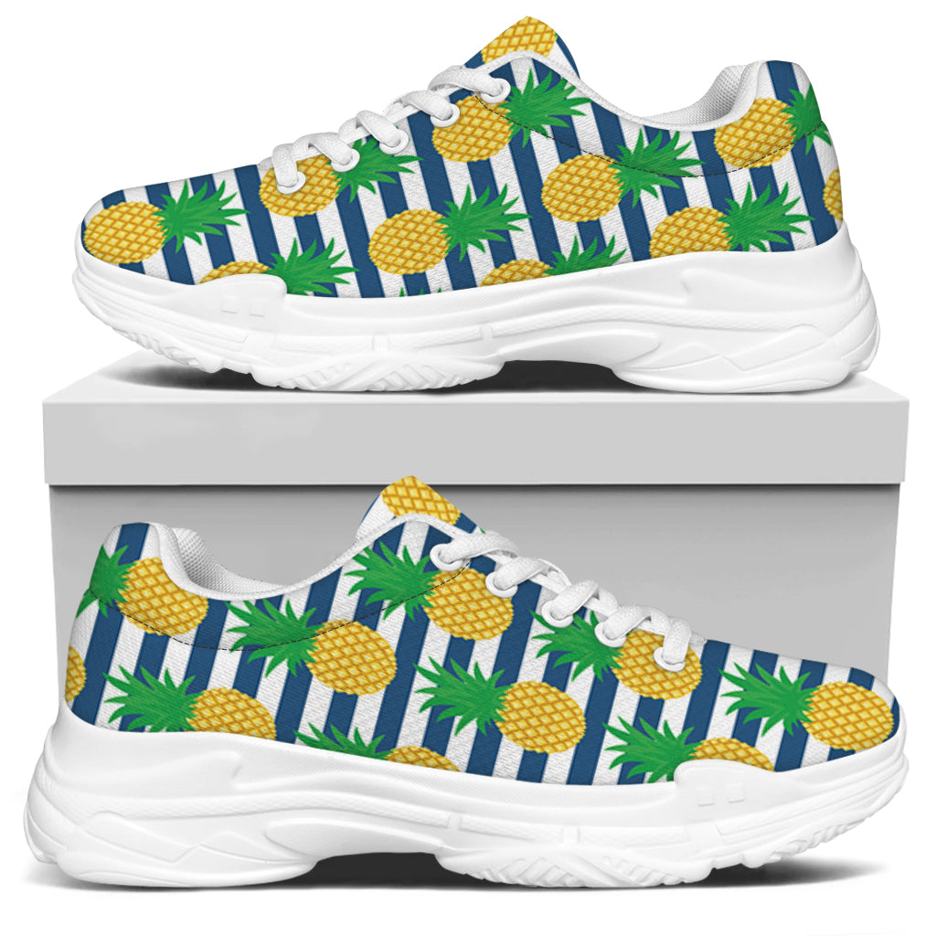 Blue Striped Pineapple Pattern Print White Chunky Shoes