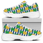 Blue Striped Pineapple Pattern Print White Chunky Shoes