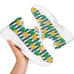 Blue Striped Pineapple Pattern Print White Chunky Shoes