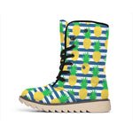 Blue Striped Pineapple Pattern Print Winter Boots