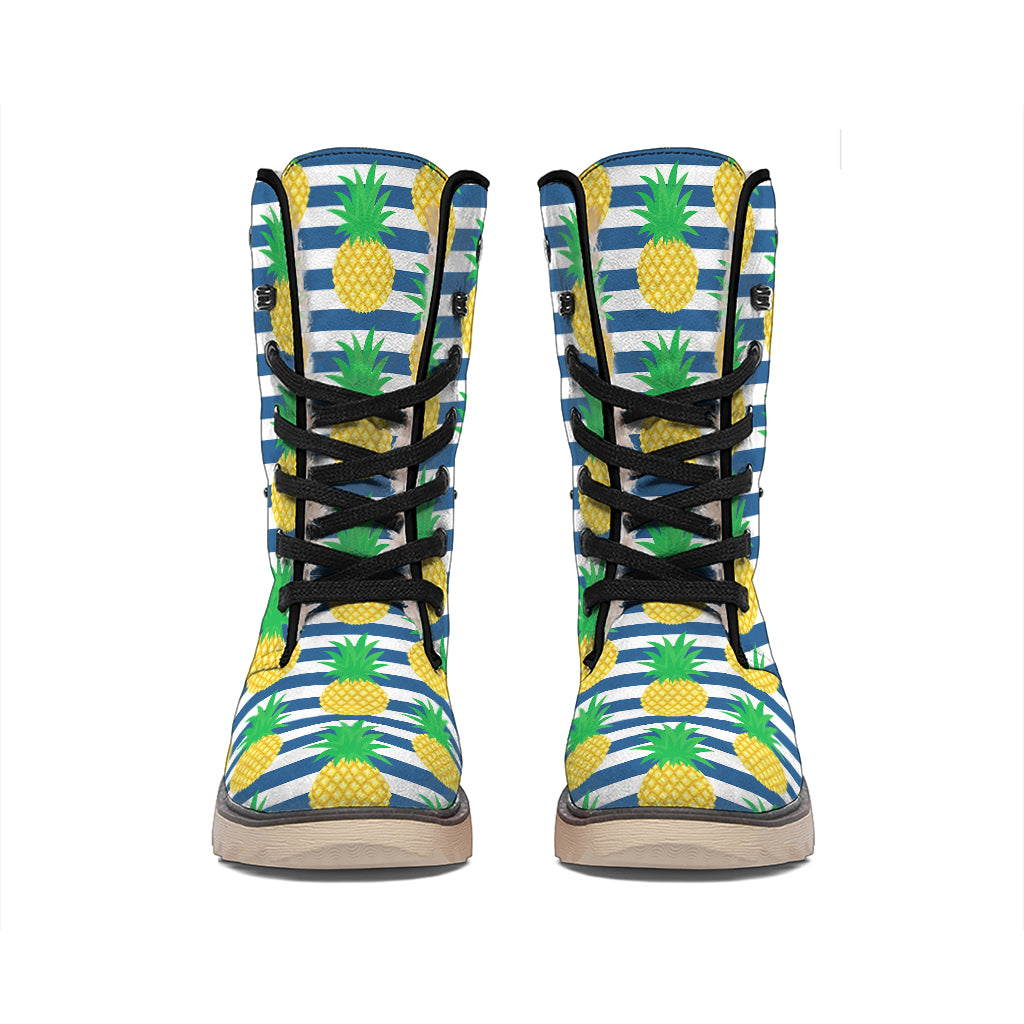 Blue Striped Pineapple Pattern Print Winter Boots