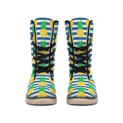 Blue Striped Pineapple Pattern Print Winter Boots