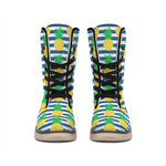 Blue Striped Pineapple Pattern Print Winter Boots