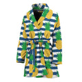 Blue Striped Pineapple Pattern Print Women's Bathrobe